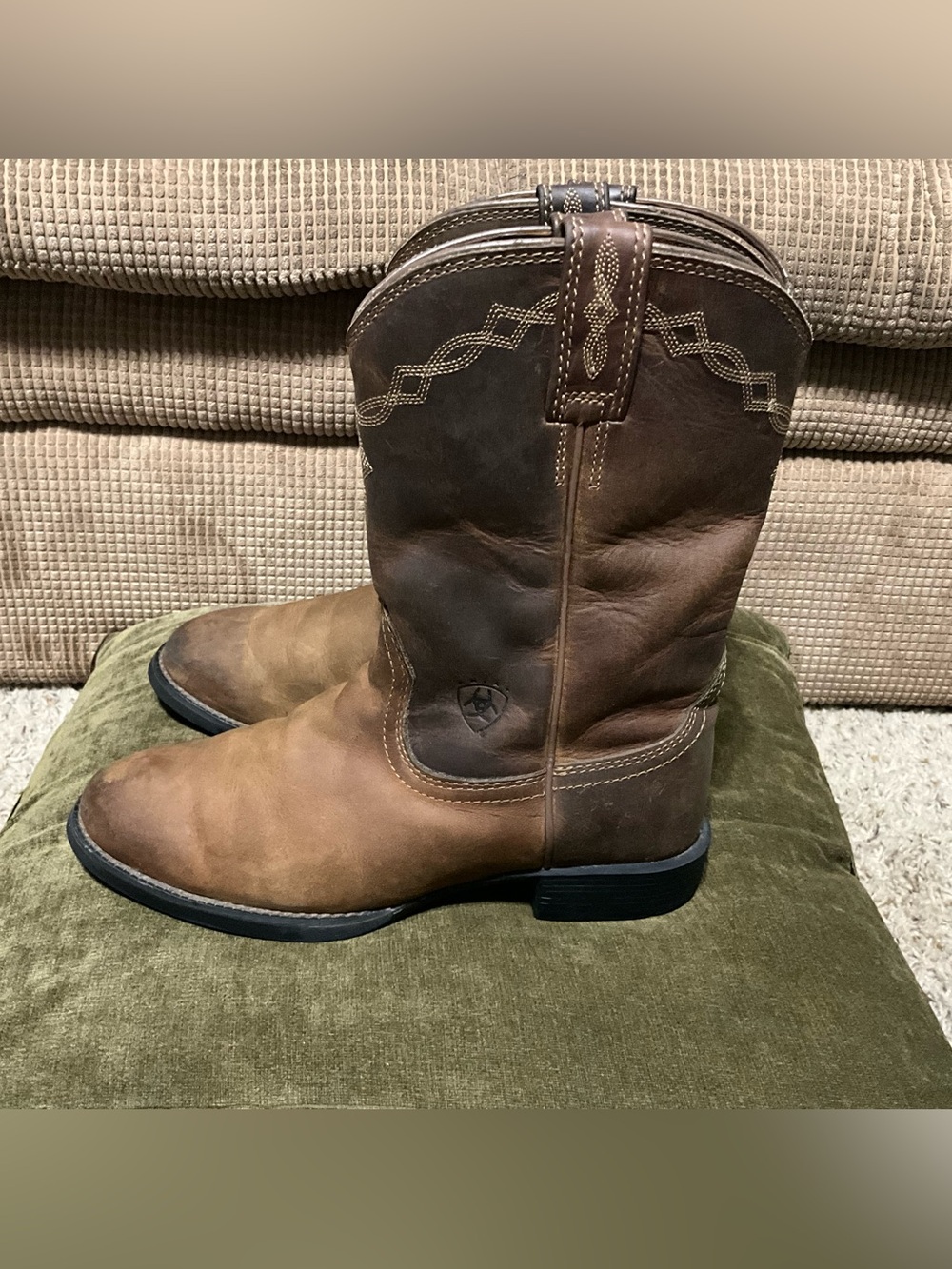 Ariat Two-Tone Brown Leather Western Work Boots,Womens size 6.5 C